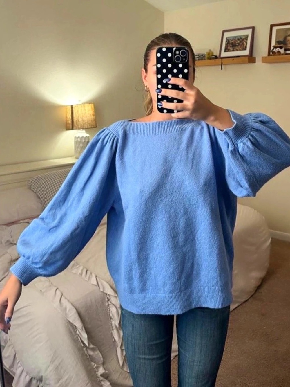 LOFT Puff Sleeve Blue Sweater Size XL Like New